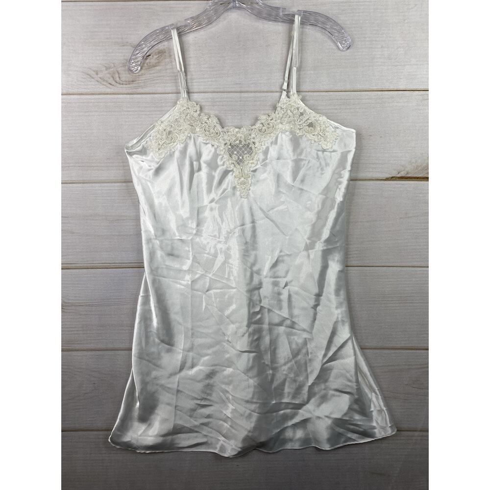Private Luxuries Slip Dress Sz L White Pearl Studded Lingerie Satin Negligée